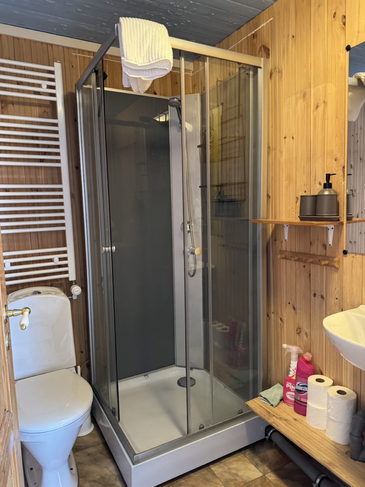 Private bathroom with shower inside Tiny Church
